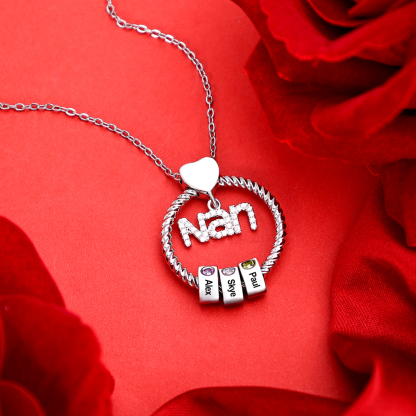 5 Names - Personalised Nan Necklace Custom Names & Birthstones Circle Pendant Necklace Gift for Grandma Nanna-Jessemade AU