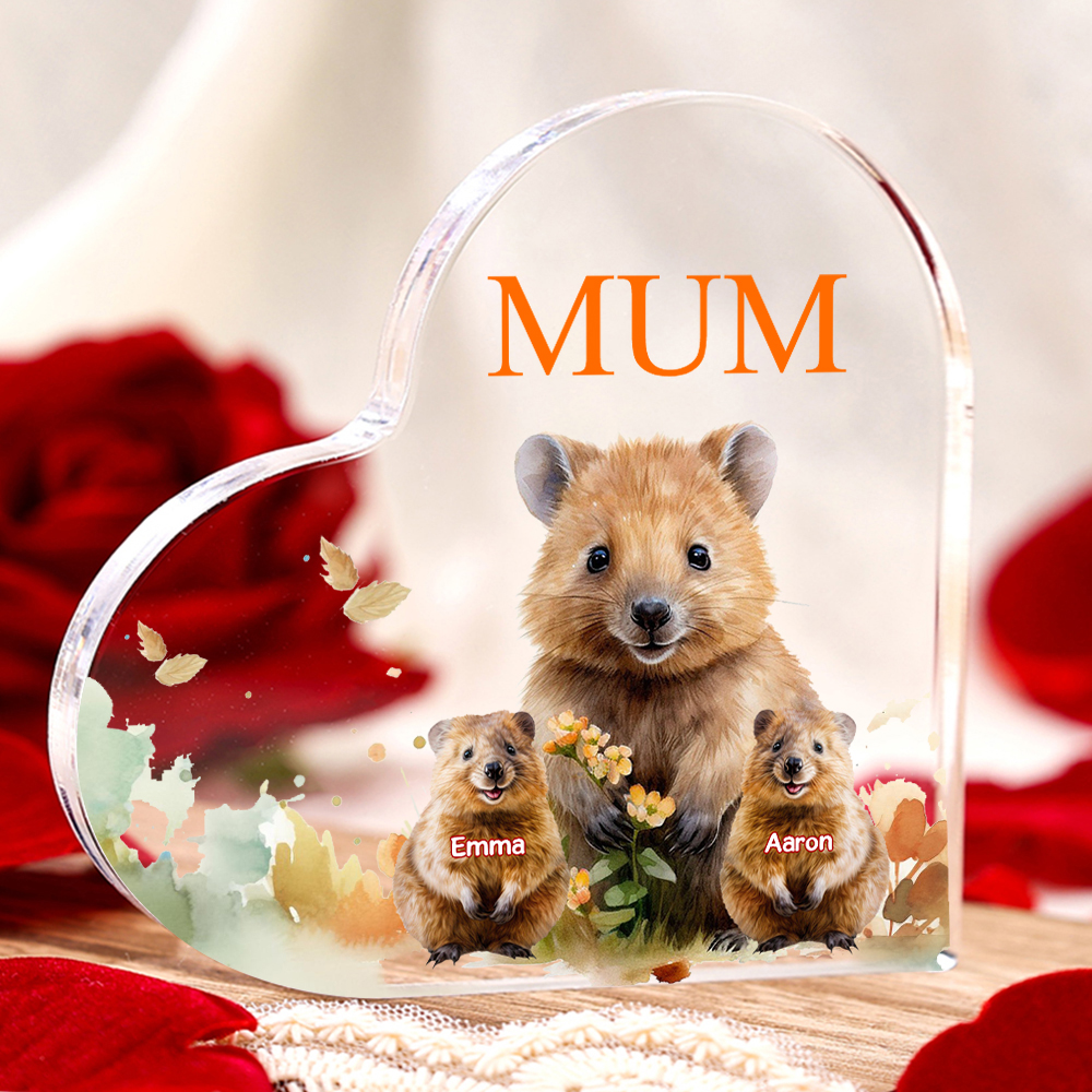 Personalised Acrylic Heart Keepsake Custom 1 Text & 2 Names Ornament Quokka Family Gift for Mother/Grandma-Jessemade AU
