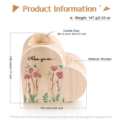 To My Mom-Wooden Heart Candle Holder Flower Candlesticks "you are strong" Gifts For Mother-Jessemade AU