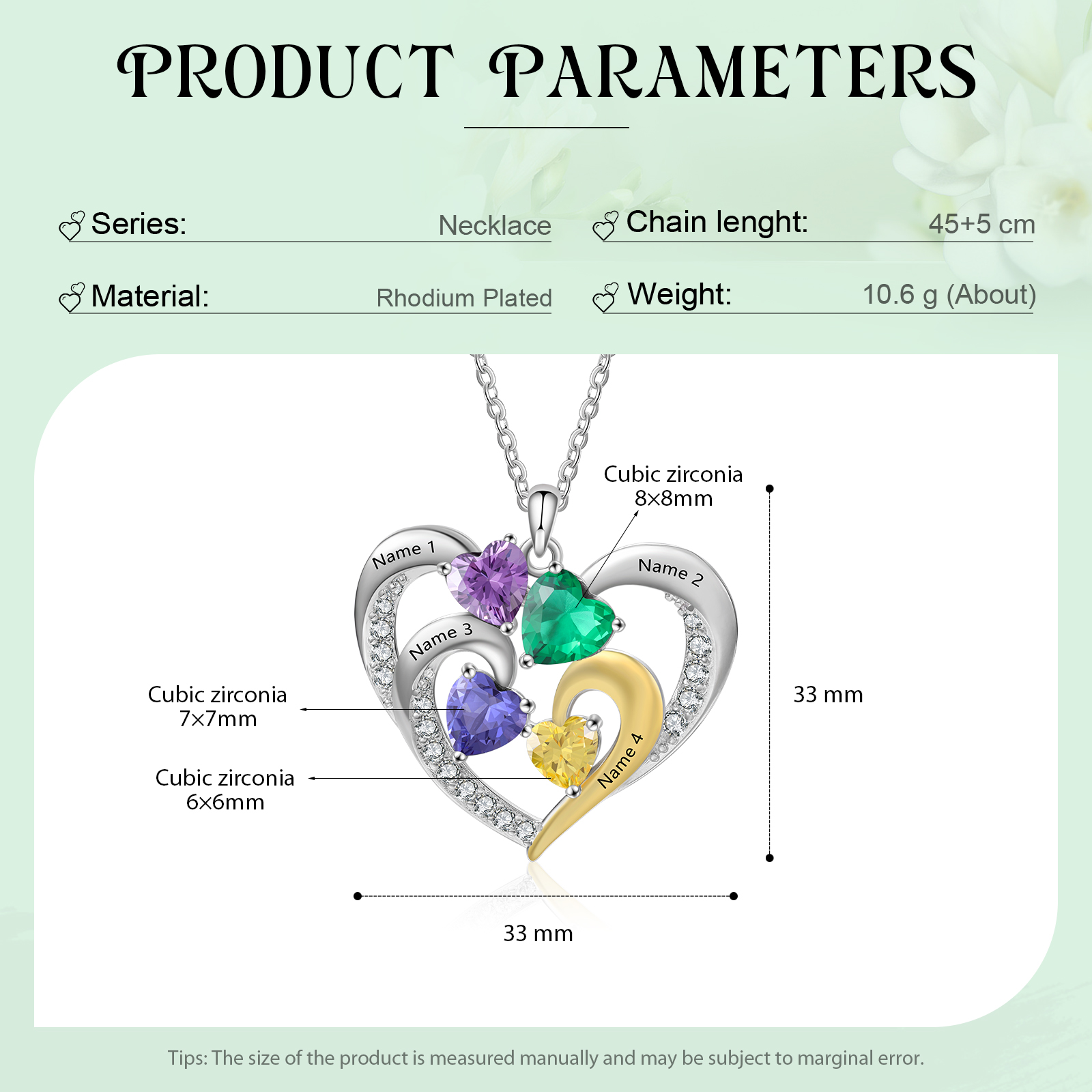 Personalised Intertwined Heart Pendant Necklace Custom 4 Birthstones & 4 Names Necklace Gifts for Her-Jessemade AU