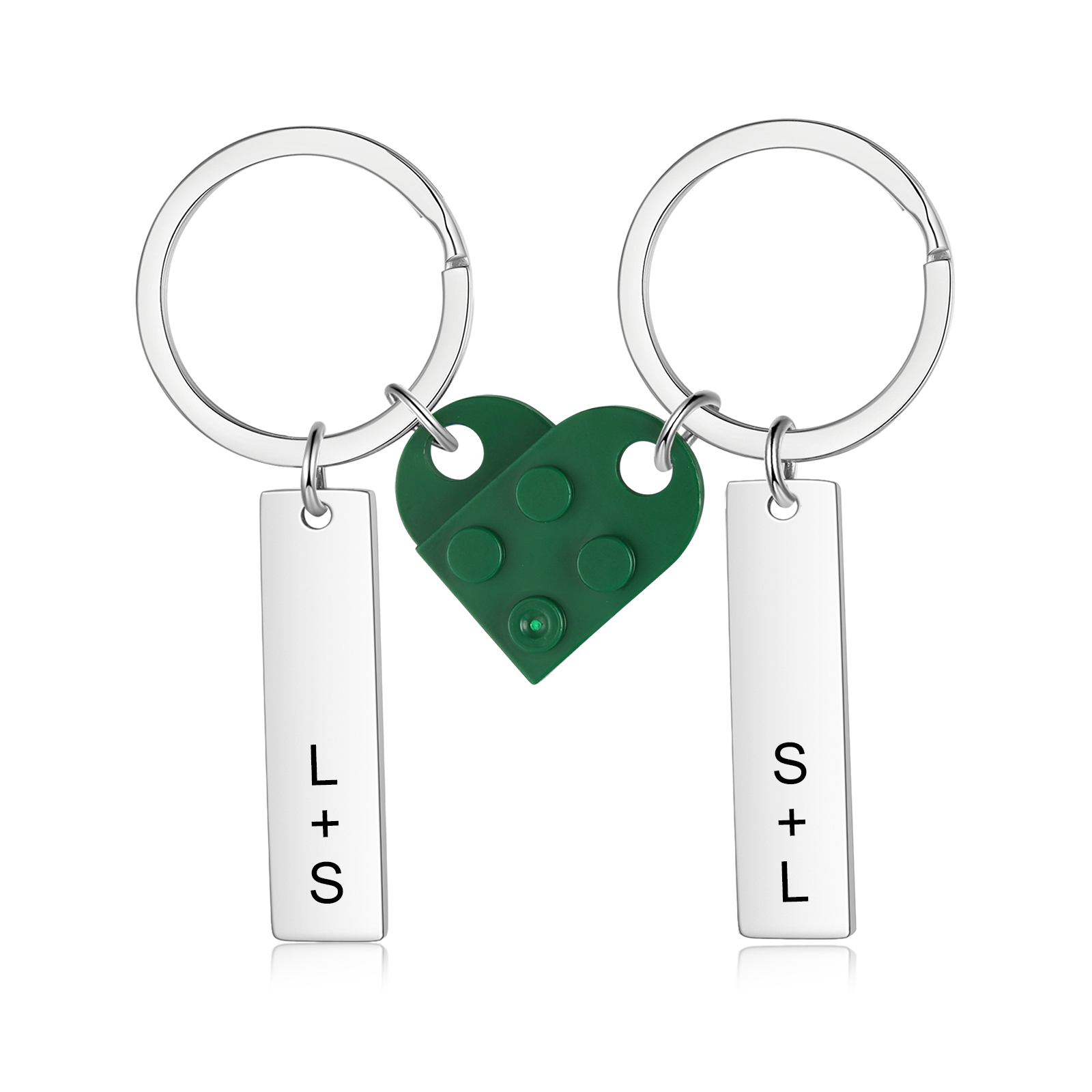 Brick Heart Keyring Set Custom 2 Letters Matching Couple Keychain Valentine's Day Gifts For Couples/Friends-Jessemade AU