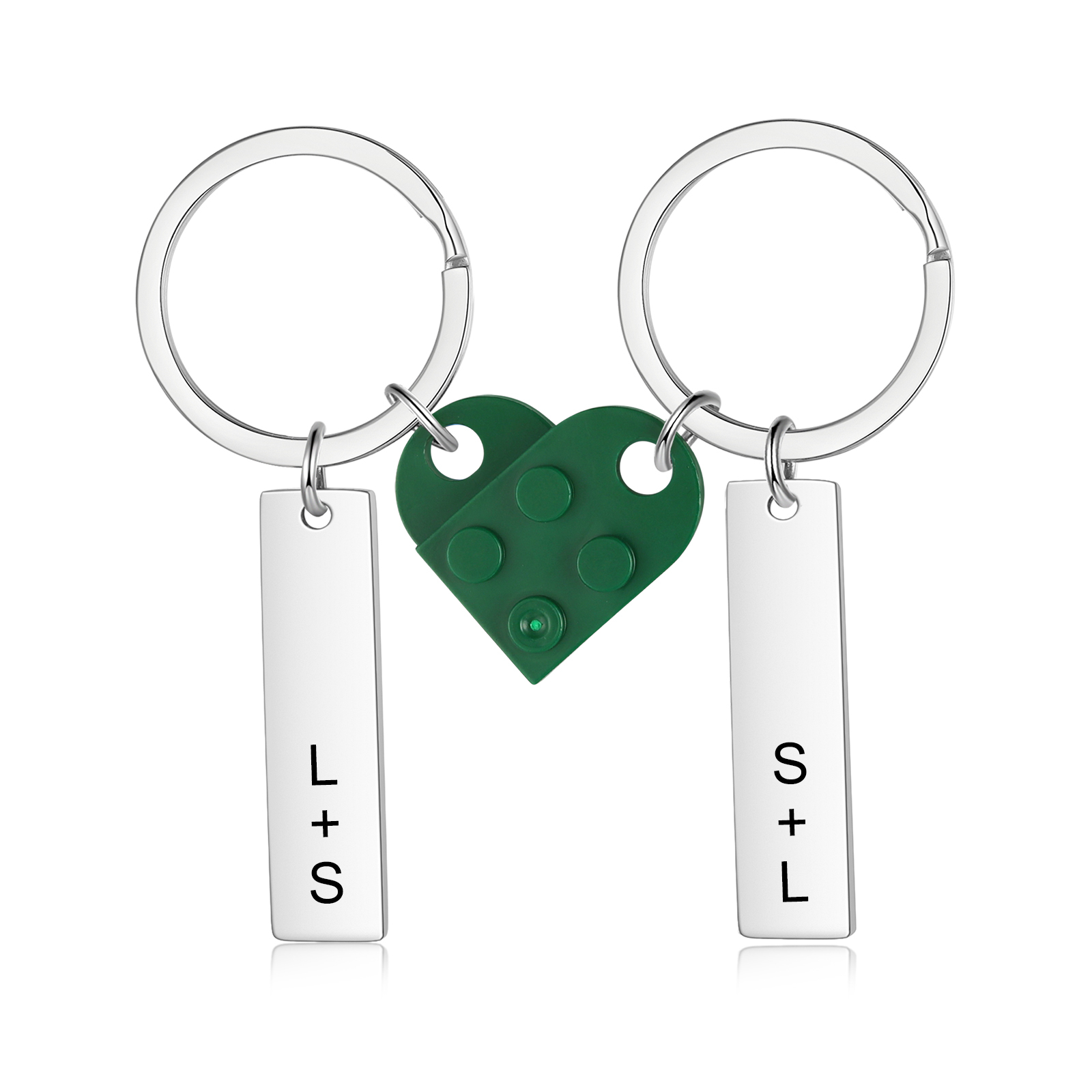 Brick Heart Keyring Set Custom 2 Letters Matching Couple Keychain Valentine's Day Gifts For Couples/Friends-Jessemade AU