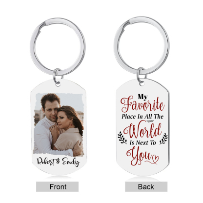 Personalised Couple Photo Keychain Customised 2 Names Keyring Valentine's Day Gifts - My Favourite Place In All The World Is Next To You-Jessemade AU