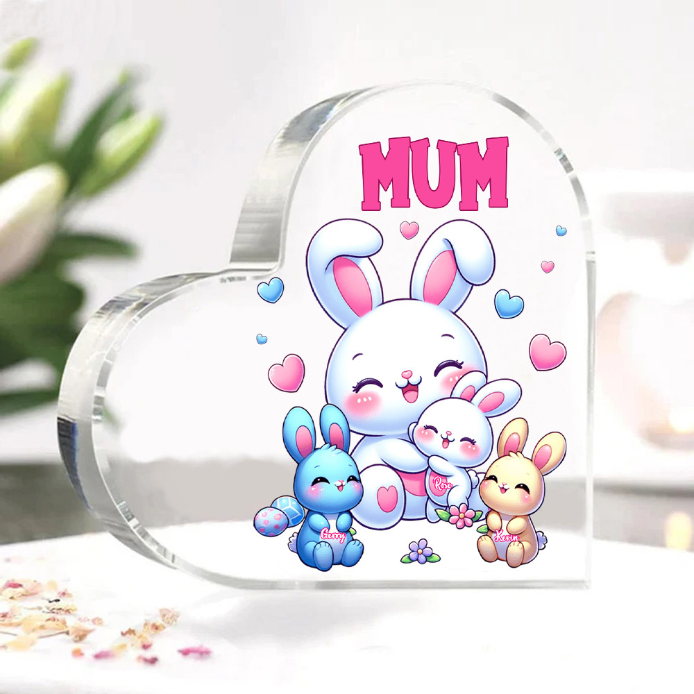 Personalised Text Acrylic Heart Keepsake Custom 3 Names Ornament Bunny Family Gifts For Mother/Grandma-Jessemade AU