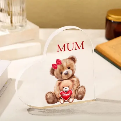 1 Name - Personalised Acrylic Heart Keepsake Custom Text Teddy Bear Ornaments Gifts for Grandma/Mother-Jessemade AU