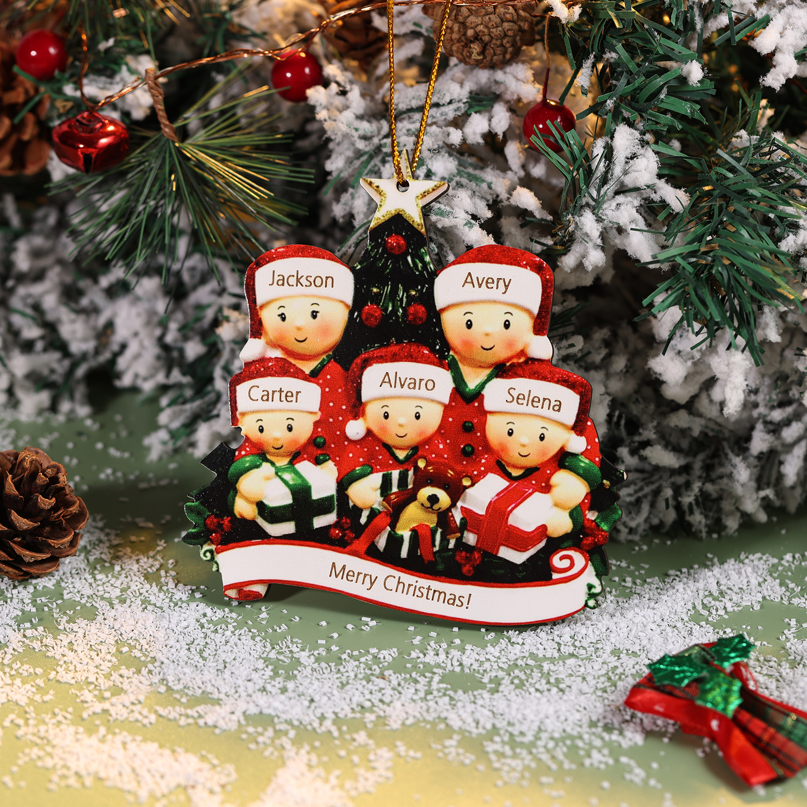 Personalised Christmas Tree Ornament Custom 5 Family Members Names Ornament-Jessemade AU