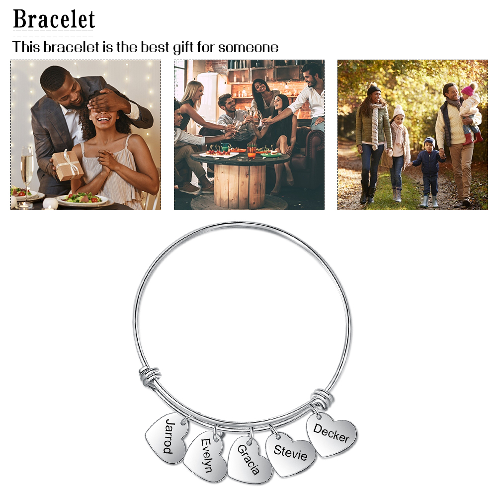 Jessemade Personalised 5 Names-Hearts Bracelet For Her-Jessemade AU