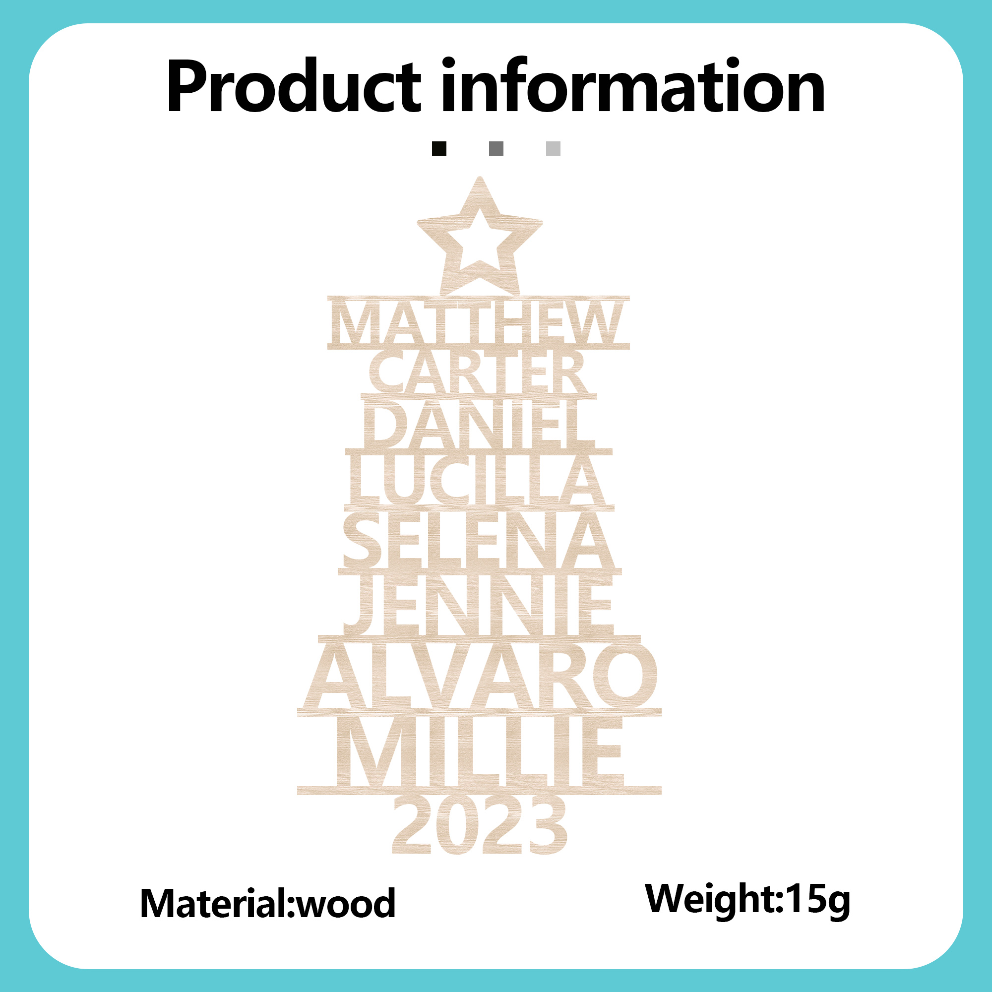 8 Names - Personalised Christmas Tree Ornaments Customised Name Xmas Wooden Decor Gifts for Family Friends-Jessemade AU