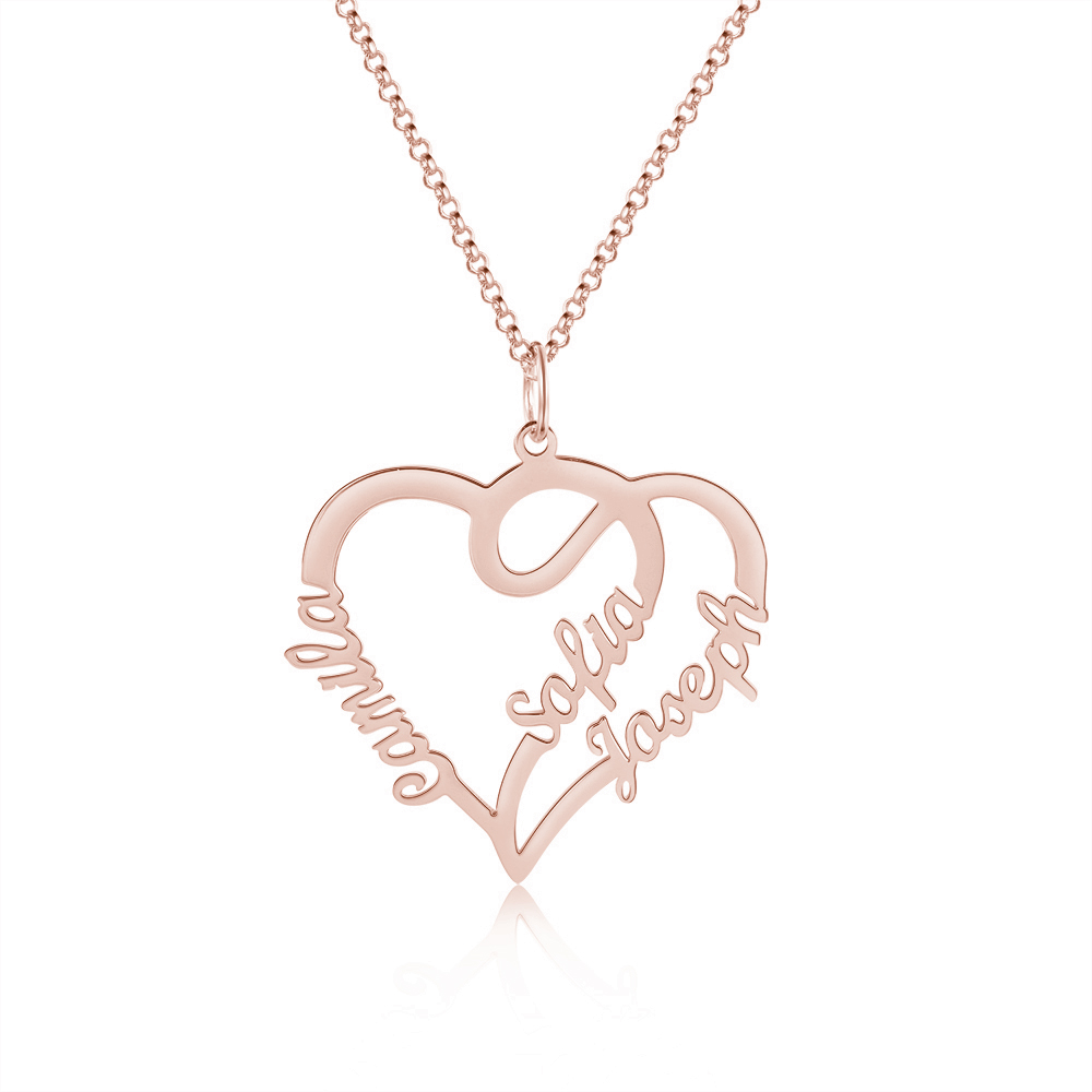 Heart Name Necklace with 3 Names Personalised Custom Name Necklace Mother's Day Gift-Jessemade AU