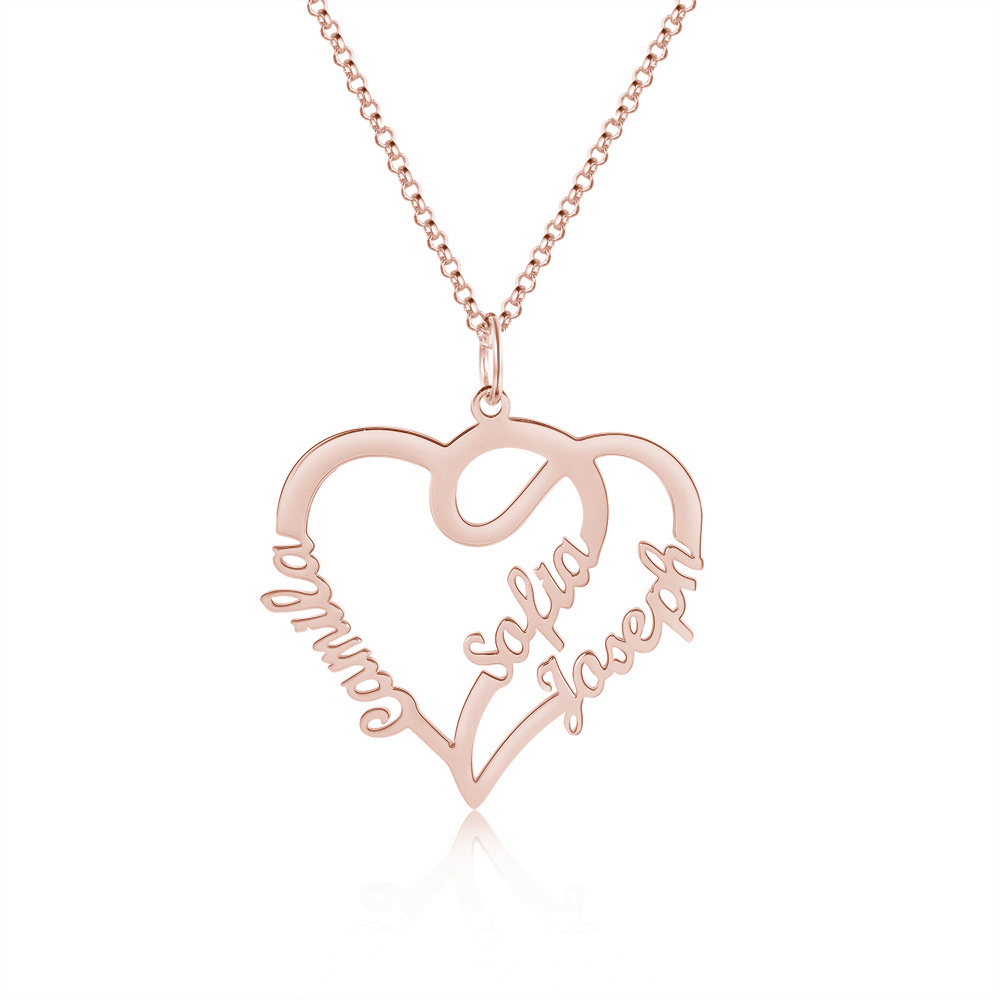 Heart Name Necklace with 3 Names Personalised Custom Name Necklace Mother's Day Gift-Jessemade AU
