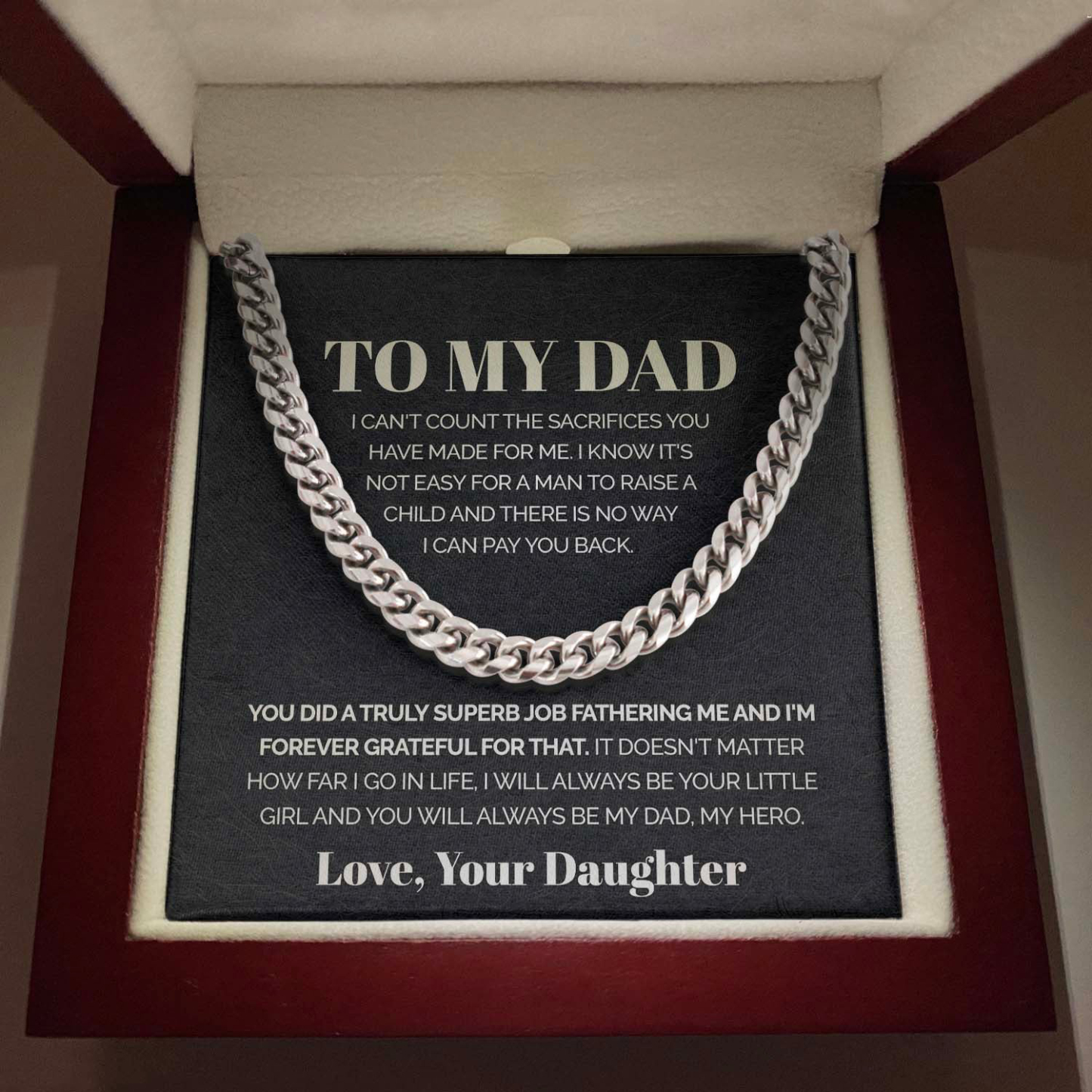 To My Dad From Daughter Cuban Chain Necklace Stainless Steel Necklace Set Father's Day Gifts-Jessemade AU
