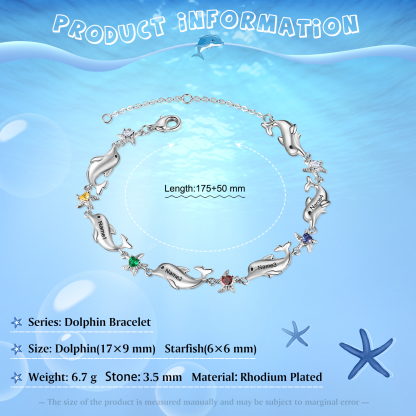 Animal Bracelet Personalised Dolphin Bracelet With 4 Birthstones Engraved Names Starfish Charm Gifts For Her-Jessemade AU