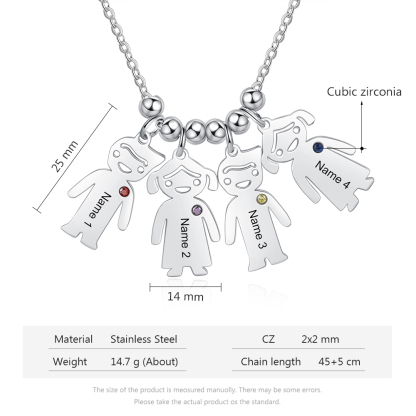 Personalised Kids Charm Necklace With 4 Birthstones Engraved Names Gift For Mother-Jessemade AU