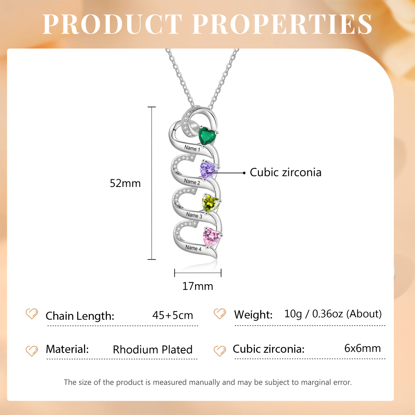 Personalised Heart Pendant Necklace Custom 4 Birthstones & 4 Names Necklace Gifts for Her-Jessemade AU