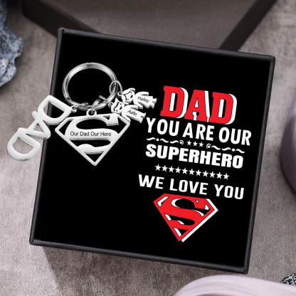 Personalised 2 Kid Charm Keychain with Superman Sign Keyring for Dad-Jessemade AU