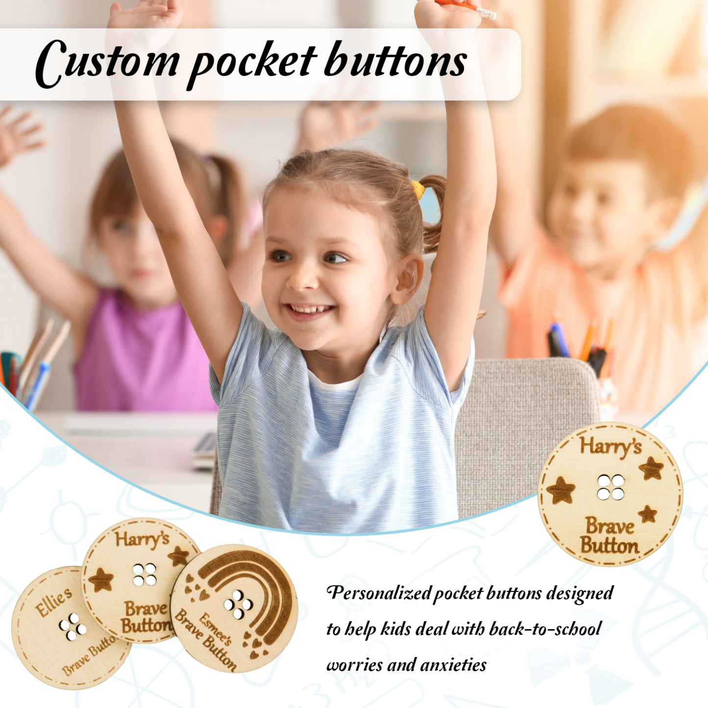 Children Star Brave Buttons Custom A Name Back to School Gifts for Kids-Jessemade AU