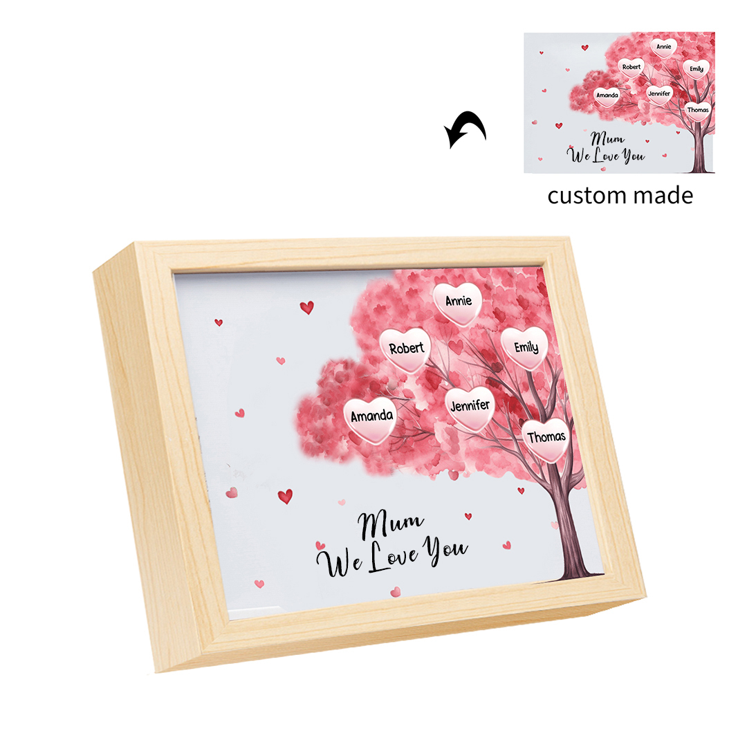 Personalised Frame Night Light Custom 1 Text & 6 Names Pink Family Tree Ornament Gifts for Mother/Grandma-Jessemade AU