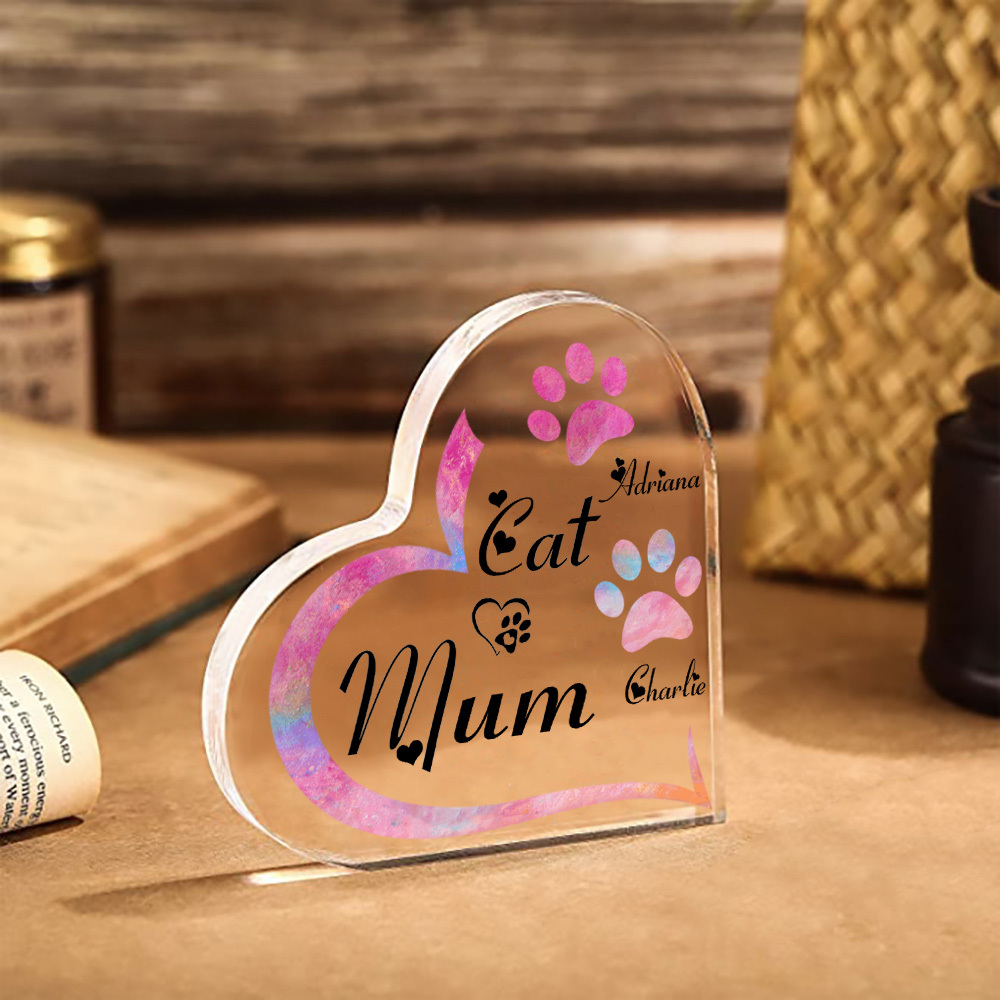 Personalised Acrylic Heart Keepsake Custom 2 Names Cat Footprints Ornaments Gifts for Mum-Jessemade AU
