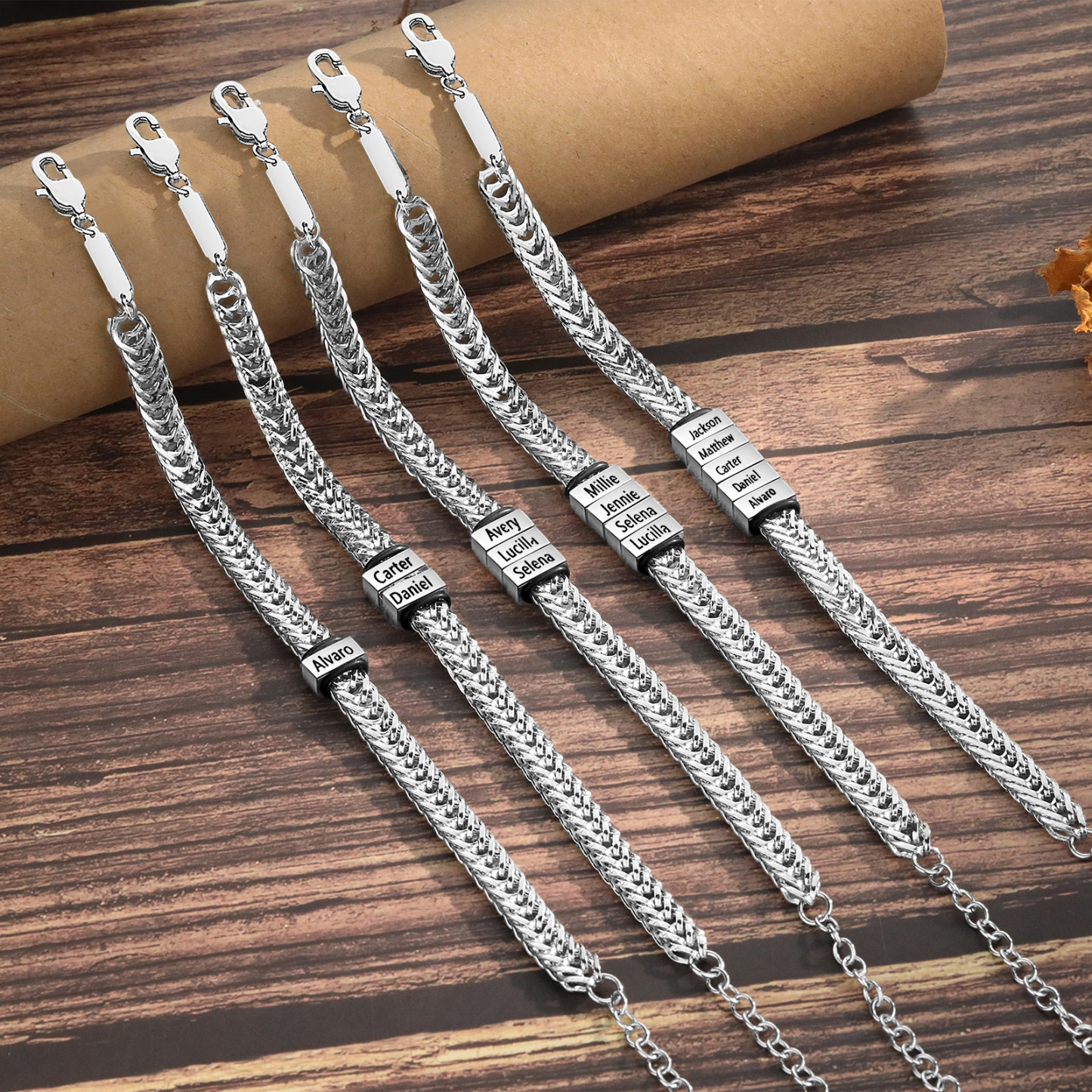 Personalised Men's Beaded Bracelet Custom 2 Names Adjustable Bracelets Stainless Steel Gifts for Him-Jessemade AU