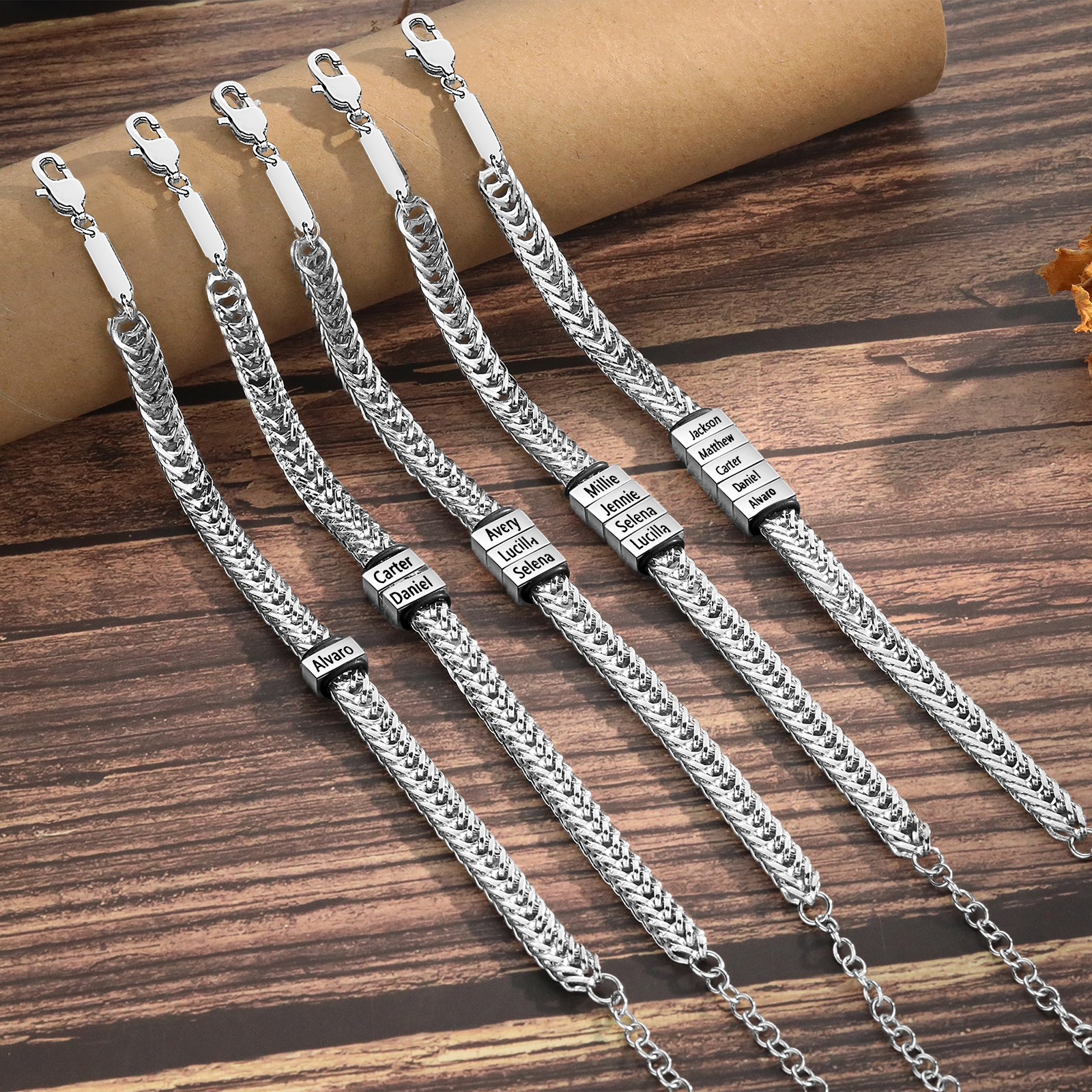 Personalised Men's Beaded Bracelet Custom 2 Names Adjustable Bracelets Stainless Steel Gifts for Him-Jessemade AU