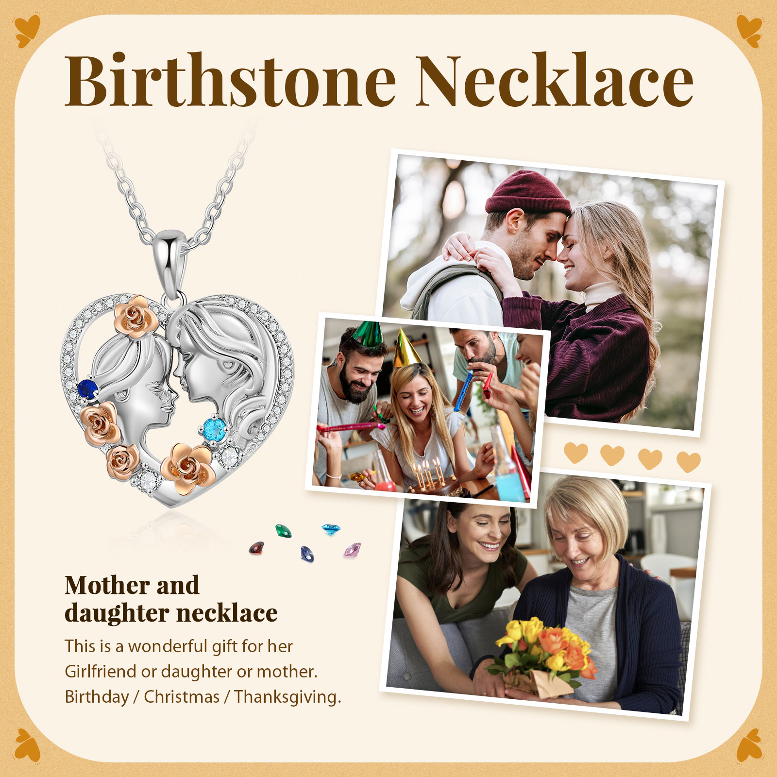 Mother and Daughter Necklace Grandma Granddaughter Heart Flower Pendant Necklace-Jessemade AU