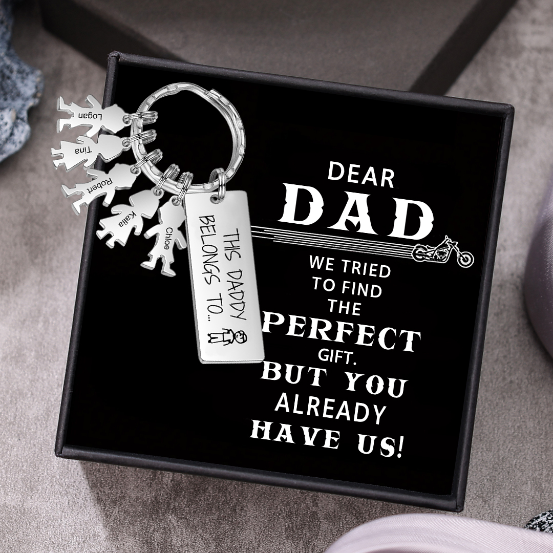 Personalised Keychain with 5 Kid Charms Father's Day Gift "This Daddy Belongs To" Custom Family Keyring-Jessemade AU