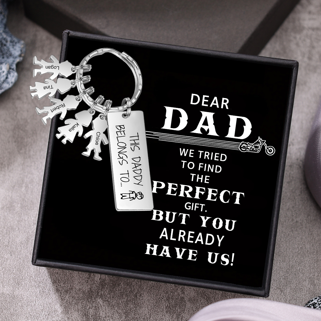 Personalised Keychain with 5 Kid Charms Father's Day Gift "This Daddy Belongs To" Custom Family Keyring-Jessemade AU