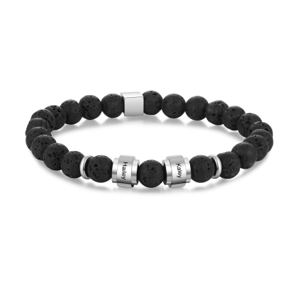 Personalised Lava Rock Bracelet with 2 Names Men's Bracelet Gifts For Him-Jessemade AU