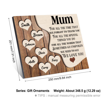 7 Names - Personalised Mum Wooden Plaque Custom Names Home Decoration Hearts Gift for Mother-Jessemade AU