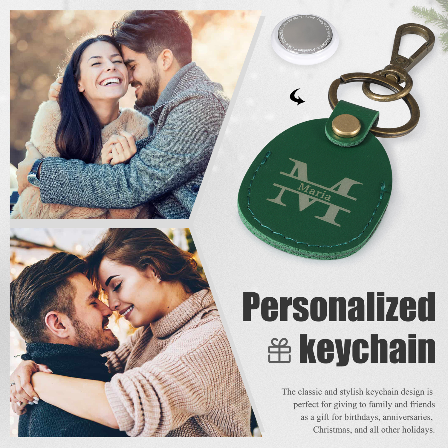 Personalised Name & Letter Keychain AirTag Protective Case Leather Keychain Gift for Him/Her-Jessemade AU