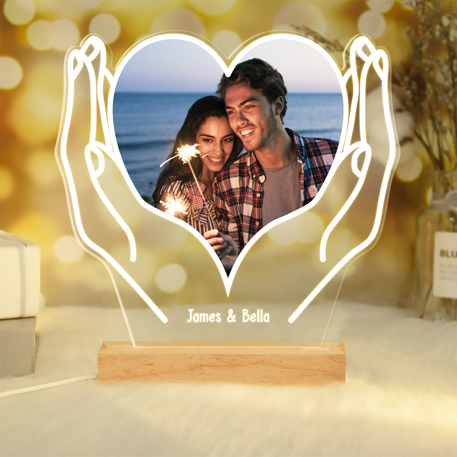 Personalised Couple Photo Night Light Customised 2 Names LED Lamp Heart Romantic Gifts for Him/Her-Jessemade AU