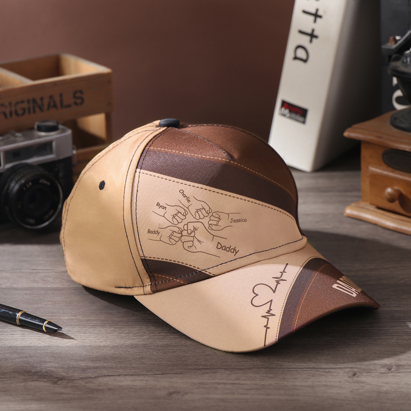 Personalised Fist Bump Classical Baseball Cap Custom 5 Names & 1 Text Snapback Adjustable Gift for Dad/Grandpa/Husband-Jessemade AU