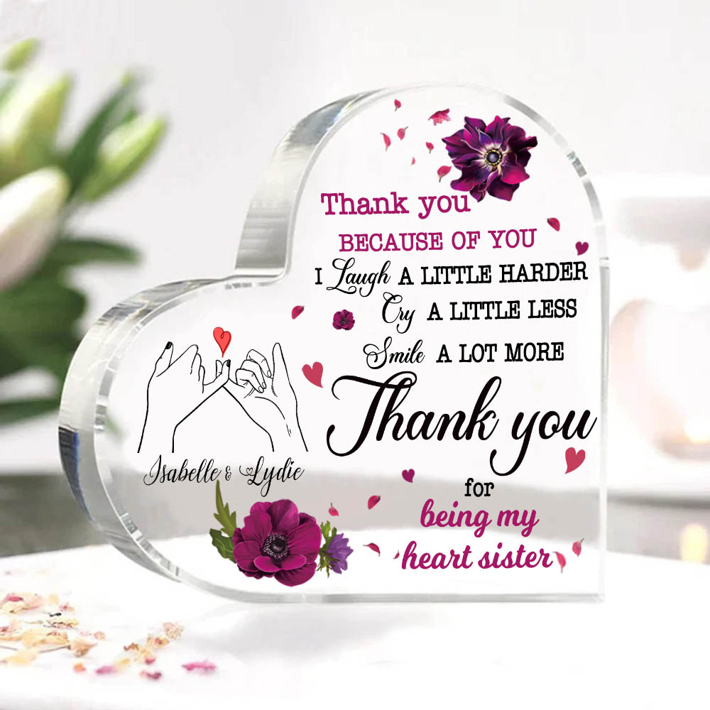 Pinky Swear Acrylic Heart Keepsake Customised 2 Names Violets Ornament "Thank You For Being My Heart Sister" Gift For Sister-Jessemade AU