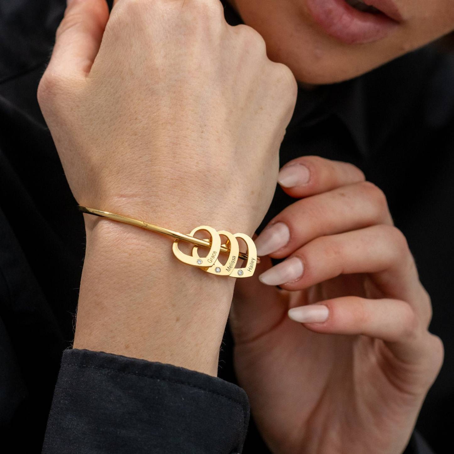 Love Bracelet Bangle Bracelet with 4 Heart Shape Pendant Engraved 4 Names Gift For Mom-Jessemade AU