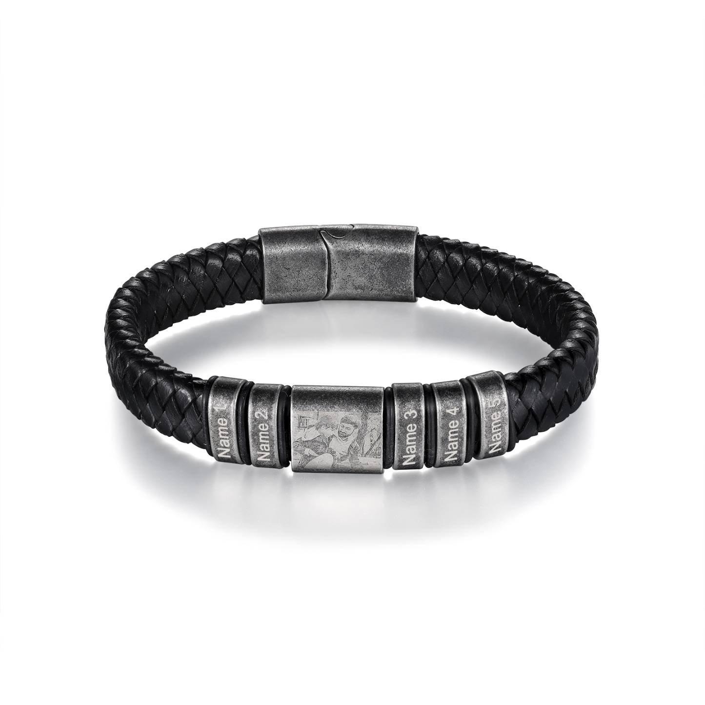 5 Names - Personalised Men's Leather Braided Bracelet Customised Name & Photo Bracelet Vintage Gift for Him-Jessemade AU
