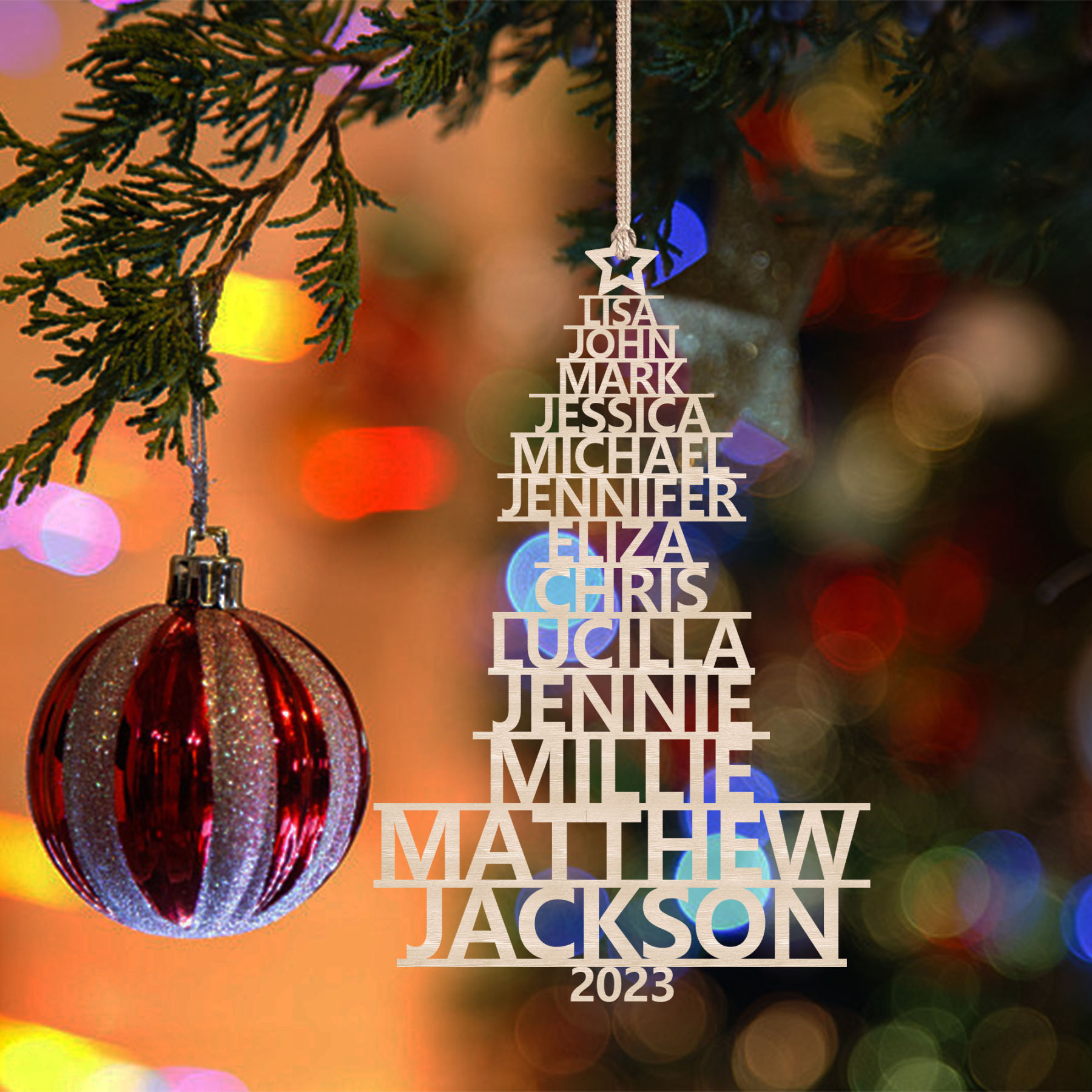13 Names - Personalised Christmas Tree Ornaments Customised Name Xmas Wooden Decor Gifts for Family Friends-Jessemade AU