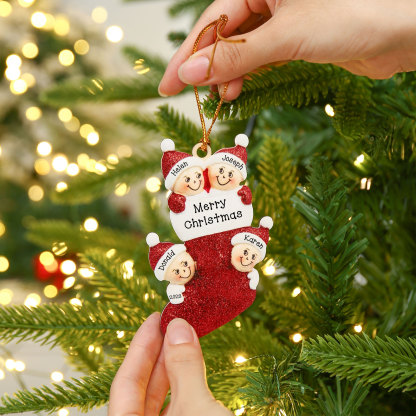 4 Names - Personalised Christmas Stocking Ornament Customised Name & Text & Year Wooden Hanging Ornaments Christmas Gift for Family-Jessemade AU