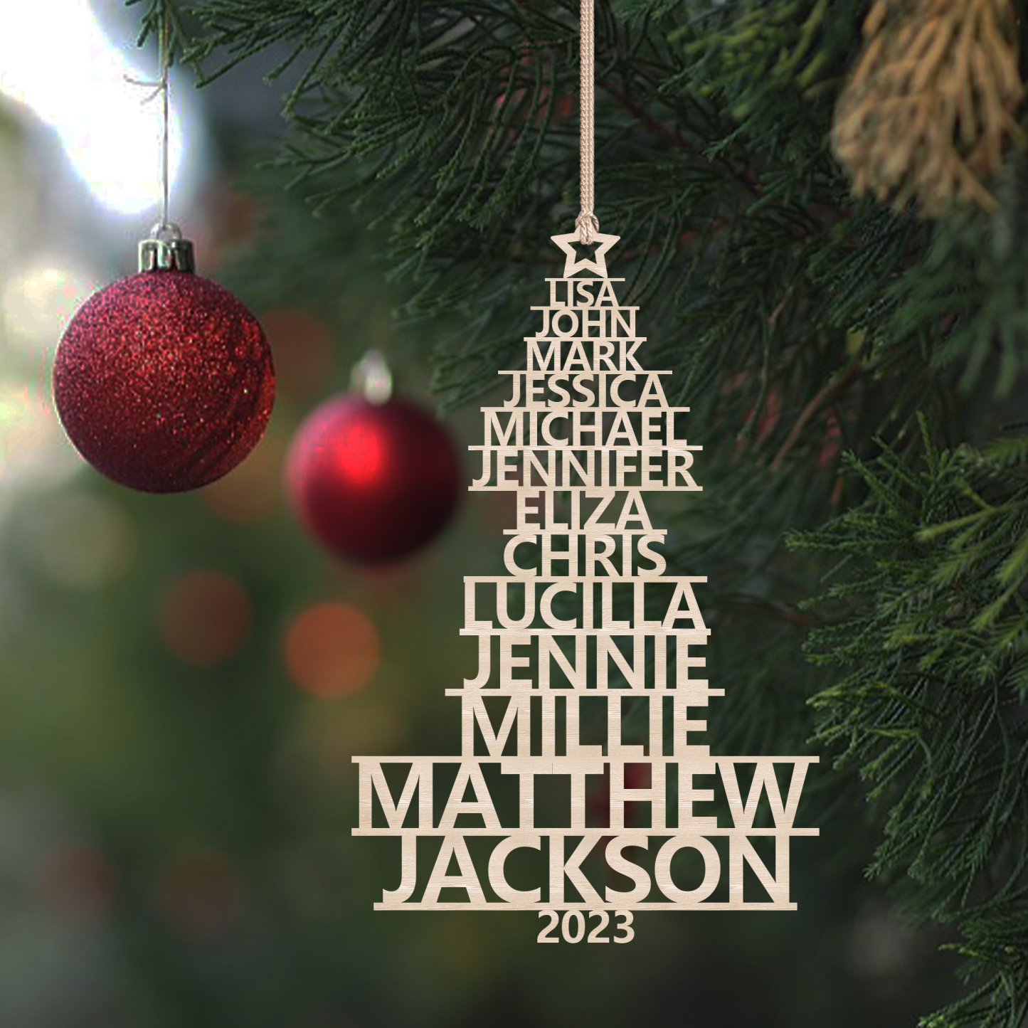 13 Names - Personalised Christmas Tree Ornaments Customised Name Xmas Wooden Decor Gifts for Family Friends-Jessemade AU
