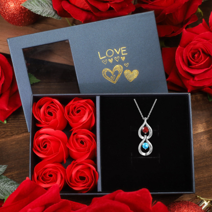 Personalised Teardrop Pendant Necklace Custom 2 Birthstones & 2 Names Necklace