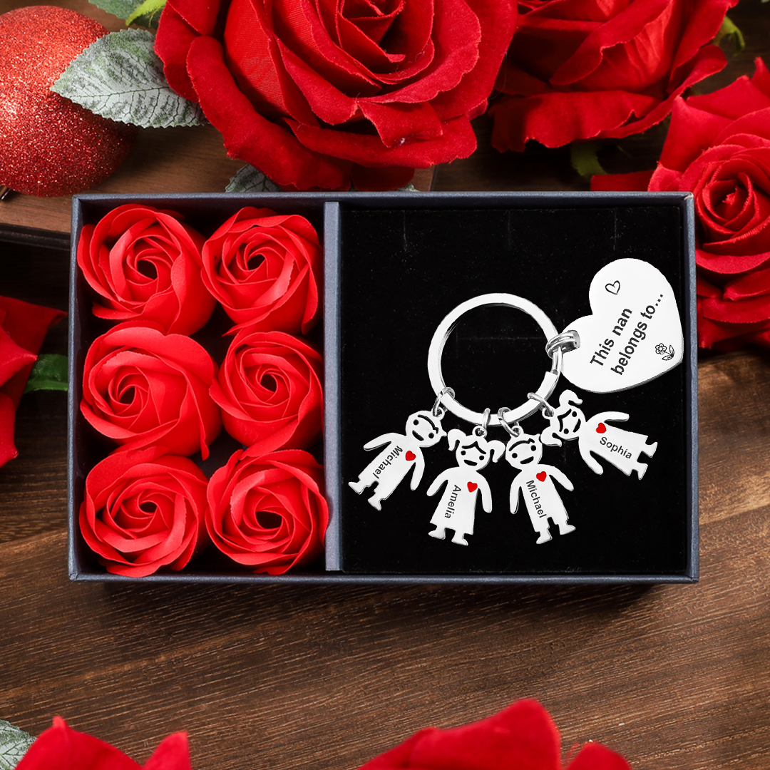 4 Names - Personalised Keychain with Kid Charm Engraved Names Keychain Heart Mother's Day Gift for Mum/Nan-Jessemade AU