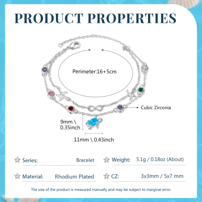 Personalised Women's Bracelet Custom 5 Birthstones Bracelet Sea Turtle Adjustable Bracelet Birthday Gift for Her-Jessemade AU