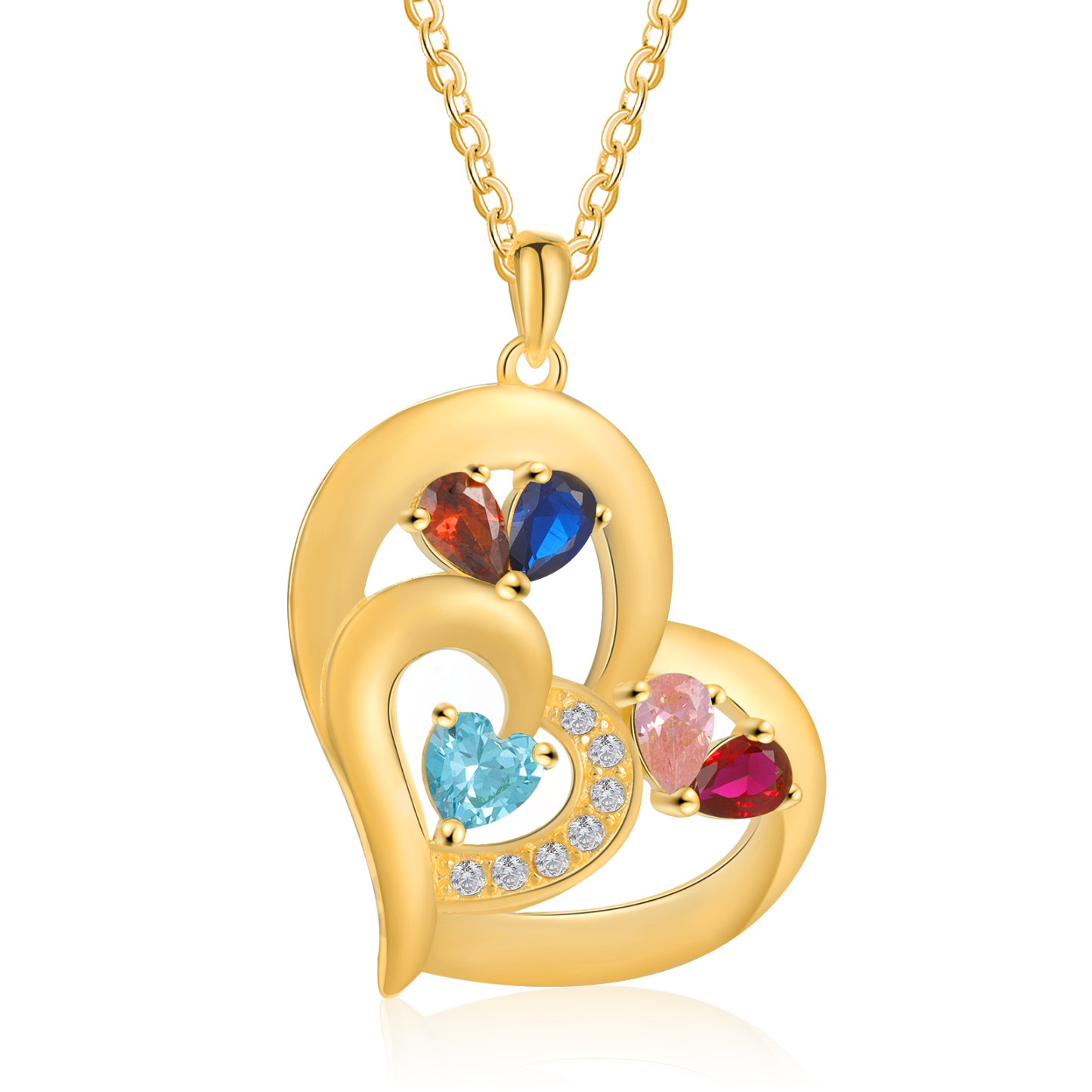 5 Names - Personalised Heart Pendant Necklace Customised Names & Birthstones Necklace Birthday Gift for Her-Jessemade AU