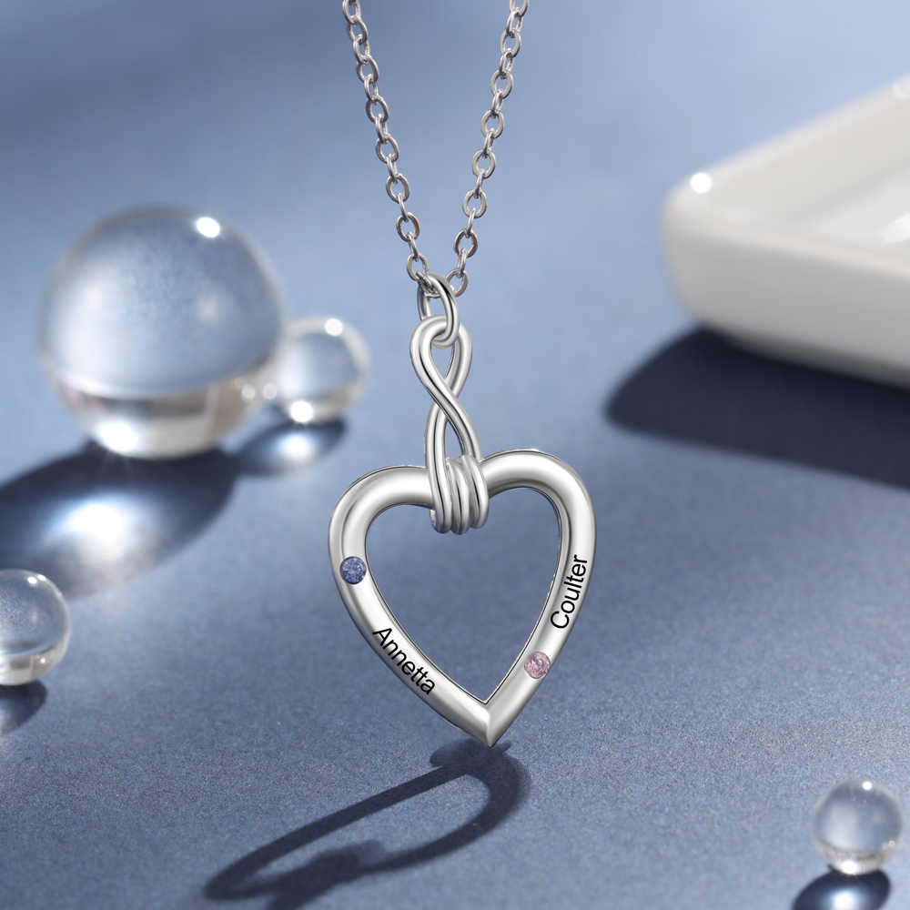 Personalised Infinity Heart Necklace with Birthstone Engraved Name Gifts for Her-Jessemade AU