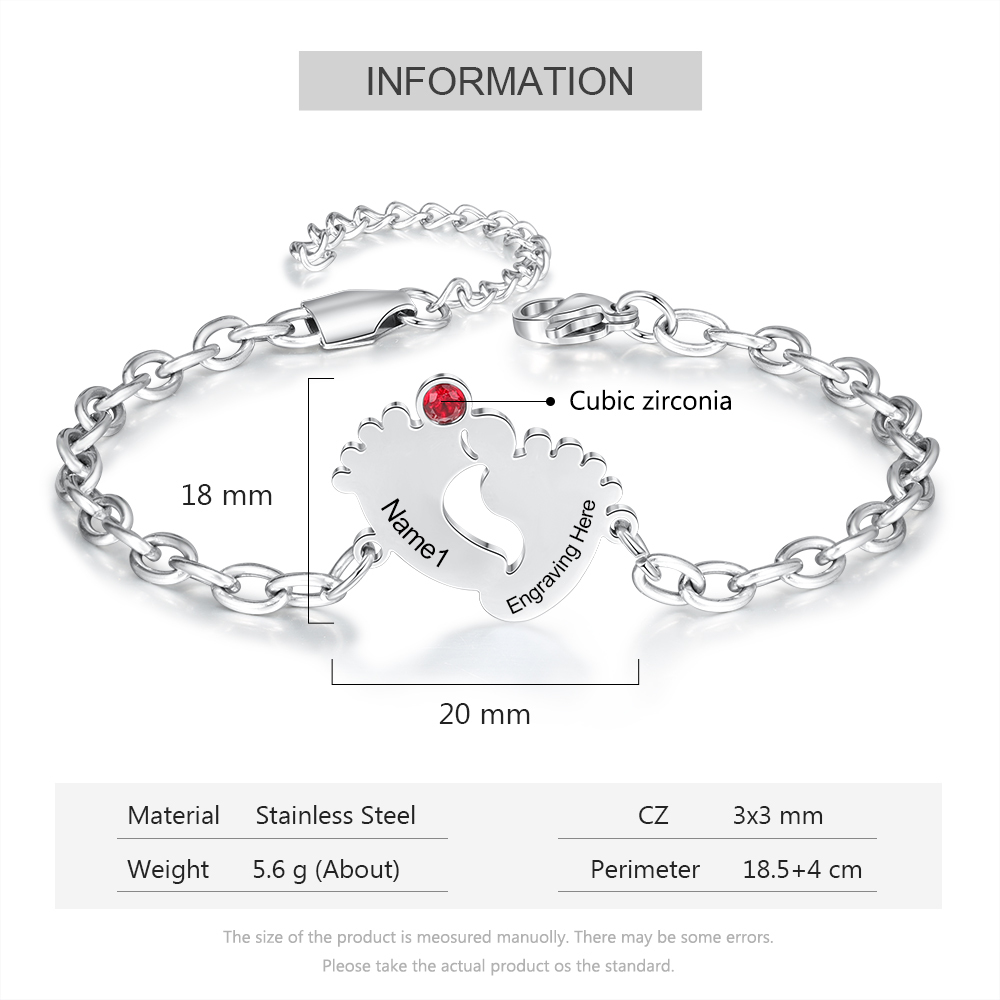Personalised Baby Foot Bracelet With 1 Birthstones Engraved Names Bracelet Gift For Mother-Jessemade AU