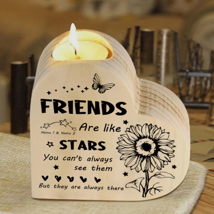To My Friend Wooden Candle Holder Custom 2 Names Sunflowers Candlesticks - Friends Are like Stars-Jessemade AU