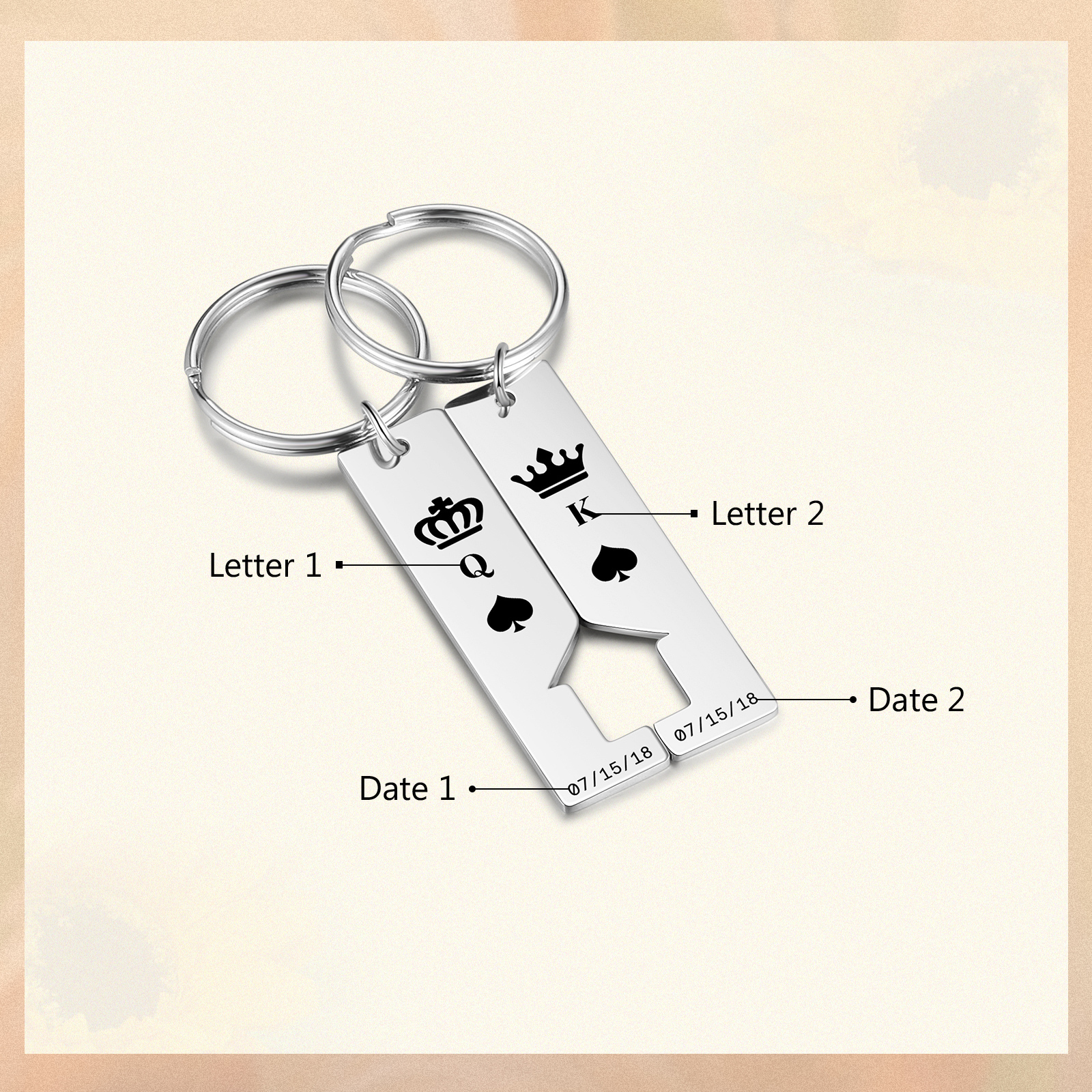 Personalised Couple Keychain Custom 2 Letters & 2 Dates Crown Keyring Valentine's Day Gift for Husband/Wife-Jessemade AU