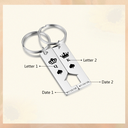 Personalised Couple Keychain Custom 2 Letters & 2 Dates Crown Keyring Valentine's Day Gift for Husband/Wife-Jessemade AU
