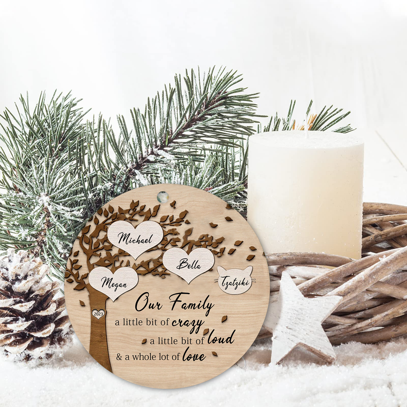 4 Names - Personalised Christmas Tree Ornaments Tree of Life Pendant with Name Wooden Gifts for Family and Friends-Jessemade AU