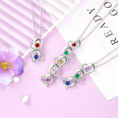 Personalised Heart Necklace With 2 Birthstones Engraved Names Gift For Her-Jessemade AU