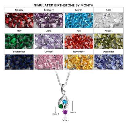 Personalised Necklace With 3 Heart Birthstones Engraved Names Gift For Women-Jessemade AU